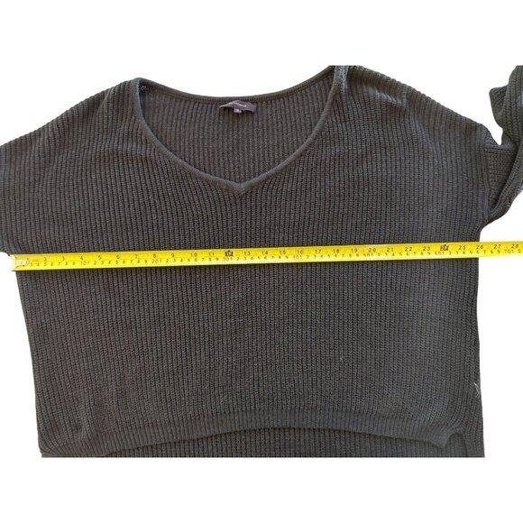 Oliveaceous Womens Ribbed V-Neck Sweater M Black Cotton,Viscose Blend & Wool - Picture 6 of 7
